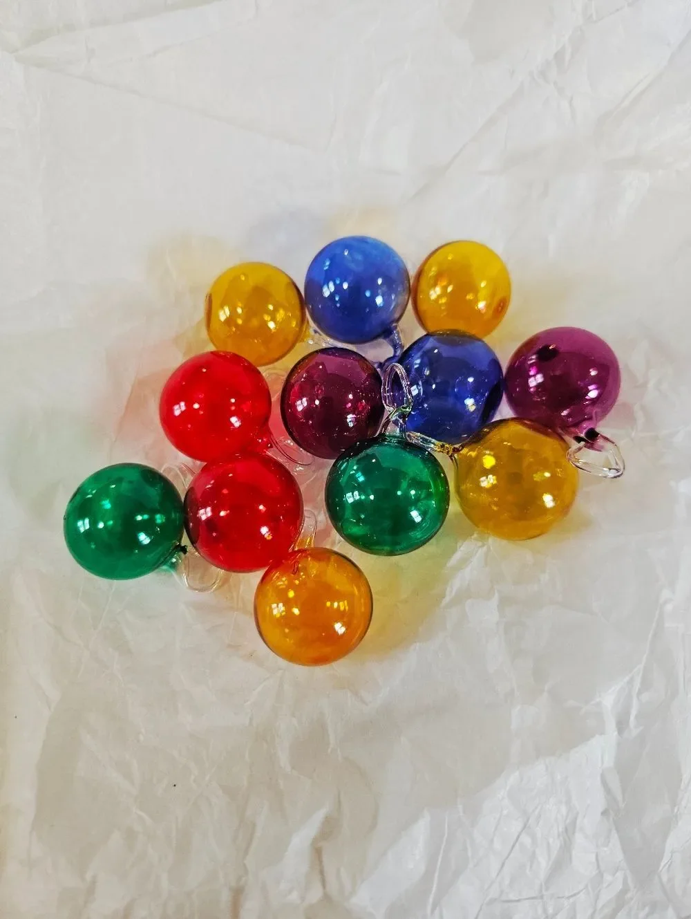 Vintage Handblown Romanian Crystal Christmas Tree Multicolored Glass Ornaments